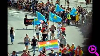 Флаги Кыргызстана и Казахстана в шведском Гей-параде в Стокгольме.