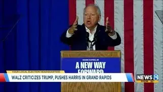 Tim Walz criticizes Trump, pushes Harris at Grand Rapids event