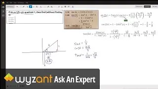 Given sin x = 1/3 with x in quadrant I, find values for sin(2x),cos(2x),tan(2x) without finding x.