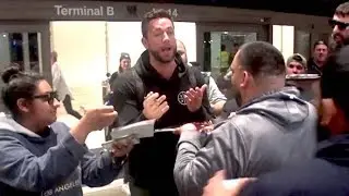 Zachary Levi Of 'Shazam' Gets Angry With A Herd Of Pushy Autograph Seekers - EXCLUSIVE