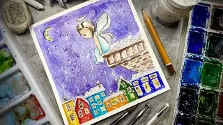 Рисую Ангела над городом. Рисую акварелью. Скетчинг для новичков.