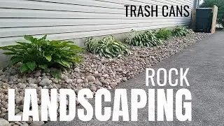 DIY Rock Landscaping Idea | River Rock | No Fabric | Hide Trash Cans