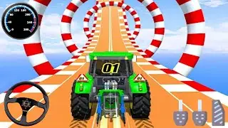 Mega Ramp Tractor Stunt Racing Game - Tractor Racing on Impossible Sky Tracks - Android GamePlay