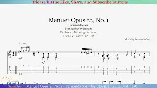 Menuet Opus 22, No. 1 - Fernando Sor - for Classical Guitar with Tab