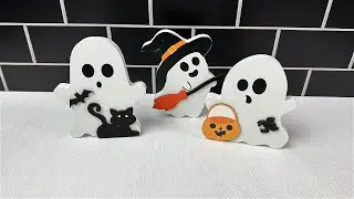 Halloween Wooden Ghost Decorations 3 Piece Set