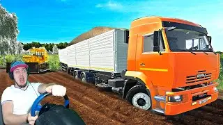 КАМАЗ ЗАСТРЯЛ НА ГРУНТОВОЙ ДОРОГЕ - ВЫТАСКИВАЕМ FARMING SIMULATOR 19