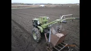 посадка зимнего чеснока мотоблоком и самодельной сажалкой