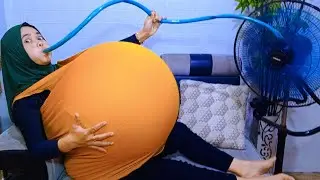 mama Anty perutnya gendut tiup balon pakai  angin kipas