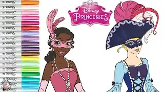 Disney Princess Coloring Book Pages Tiana and Cinderella Masquerade Fun