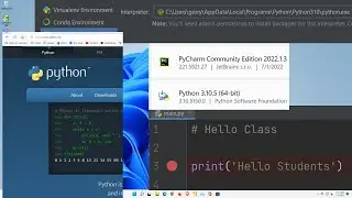 Setup for Python 3.10+ & PyCharm for Student Programming - Windows 11