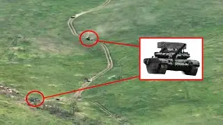 Two T-72B3 Tanks With Cope Cage Run Over Mines