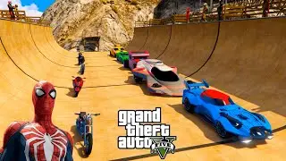 Moto-Racers VS Superheroes SpiderMan Сhallenge MOTO-CARS GTAV !Соревнование МотоГонщики и Супергерои