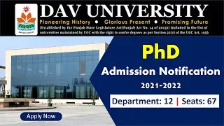 PhD Admission Notification 2021 in DAV University | DAV University PhD Admission Notice | PhD 2021