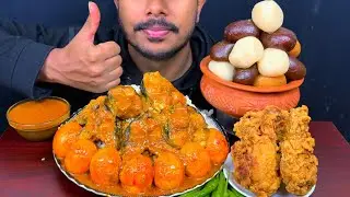 Eating Spicy Fish Curry,KFC Chicken,Egg Curry With Rice || Roshogollah || Asmr Eating Mukbong Show