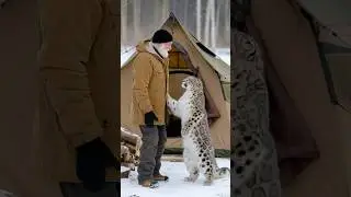 The smart snow leopard called the old man to rescue the cubs caught in the net