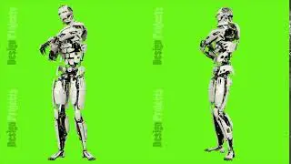 Robot android is arm stretching. Realistic looped motion on green screen background. 4K.