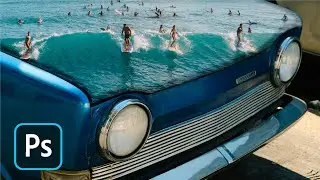 Photo Manipulation - Photo Manipulation in Photoshop || Classic Car & surfing Board in water